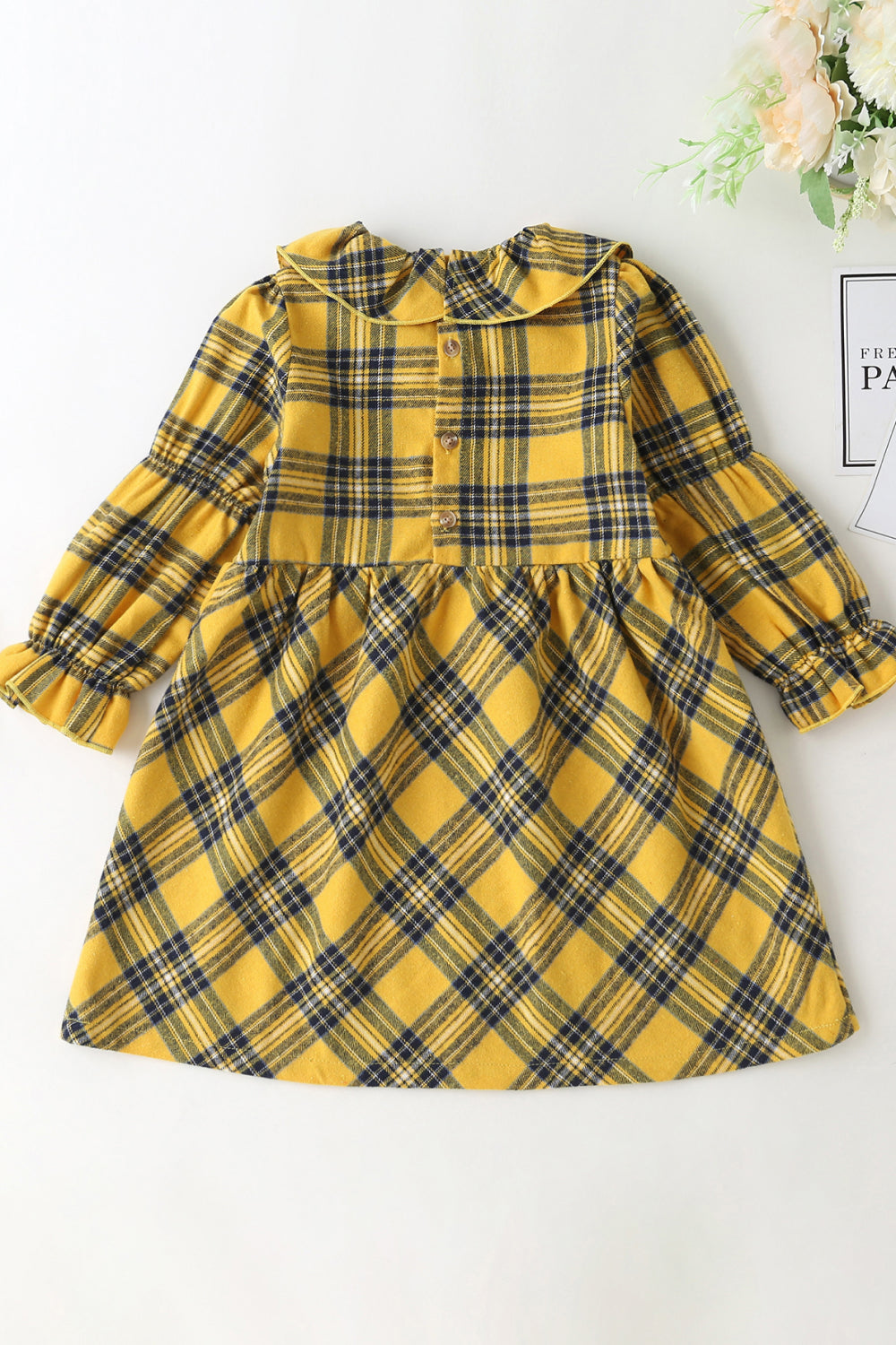 Girls Ruffle Sleeves Plaid Dress