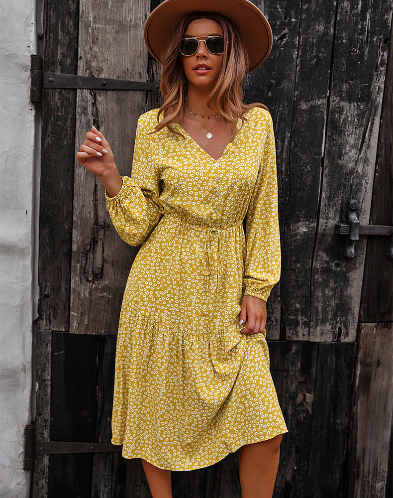 Floral Button Up V-Neck Dress - Absolute Fashion 2020