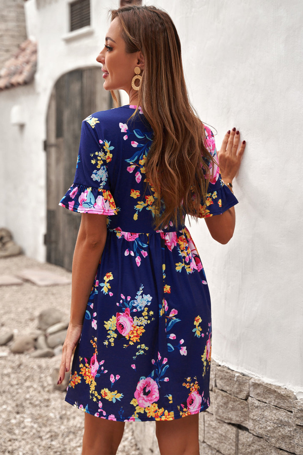 Ruffled Short Sleeve Floral Dress - Absolute Fashion 2020