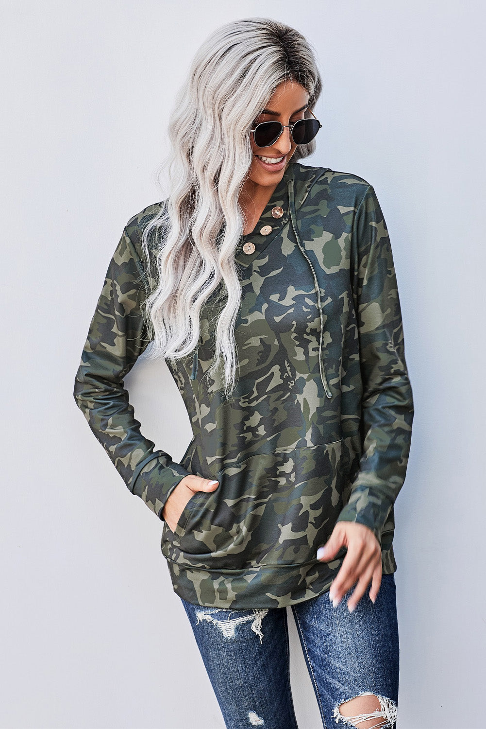 Camouflage Long Sleeve Kangaroo Pocket Hoodie - Absolute Fashion 2020