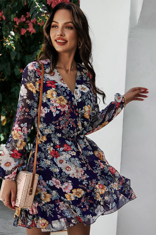 Floral Ruffled Hem Wrap Dress - Absolute Fashion 2020