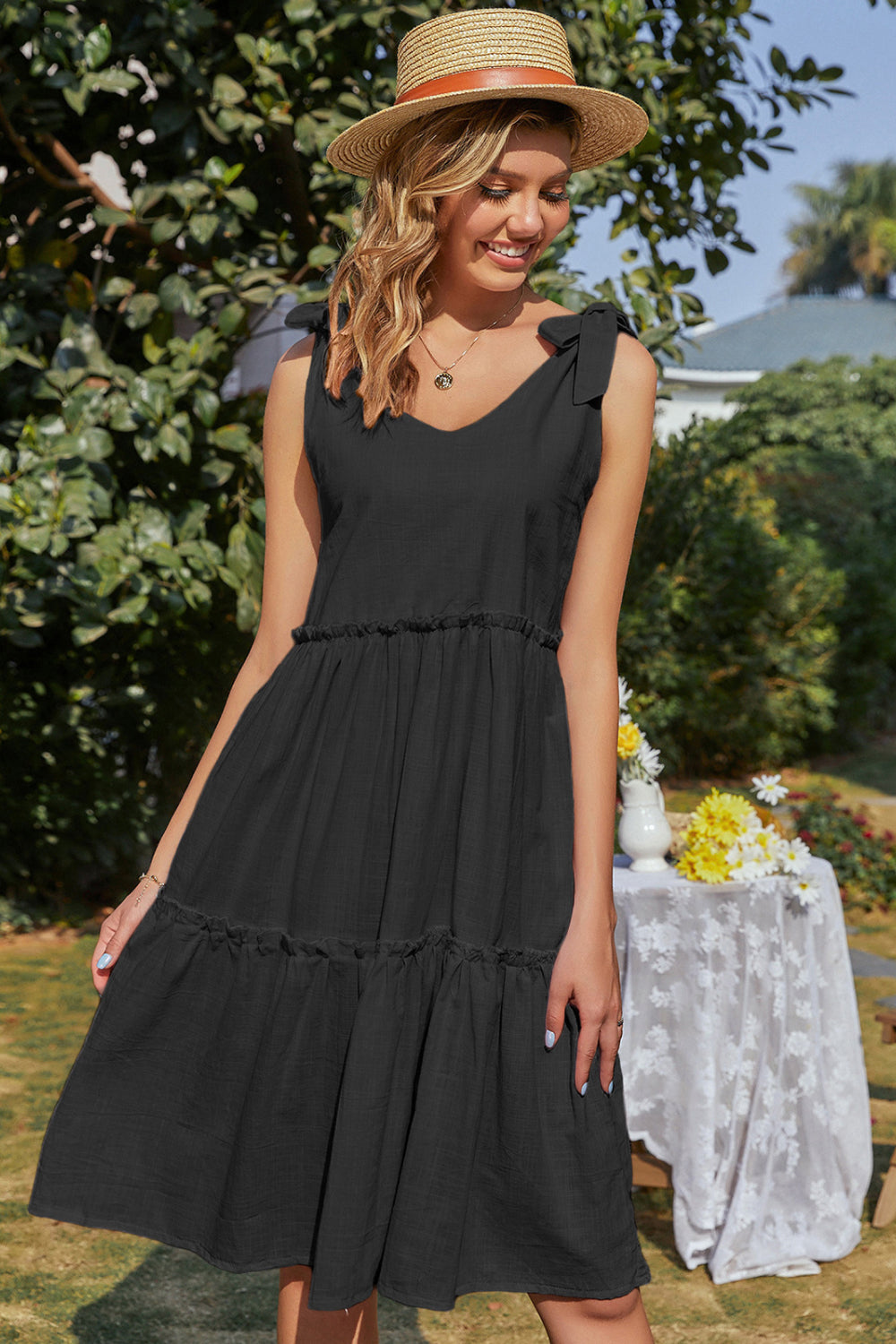 Knot Shoulder Ruffle Hem Dress - Absolute Fashion 2020