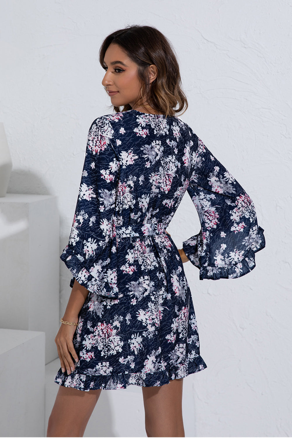 Floral V-Neck Belted Wrap Front Dress - Absolute Fashion 2020