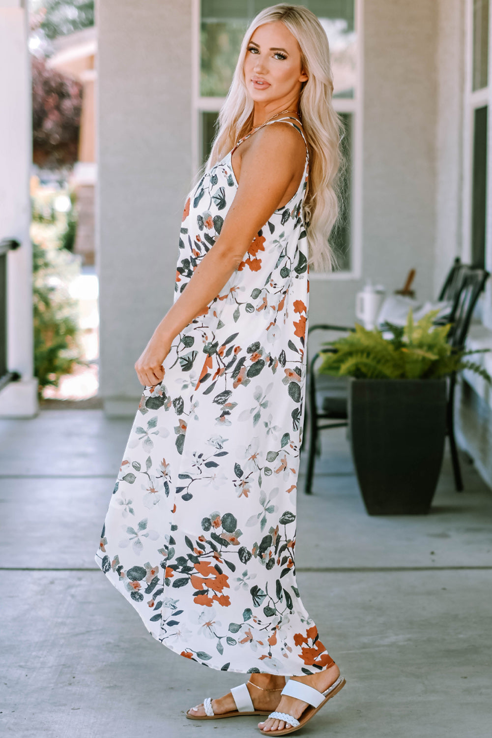 Floral Crisscross Spaghetti Strap High-Low Dress
