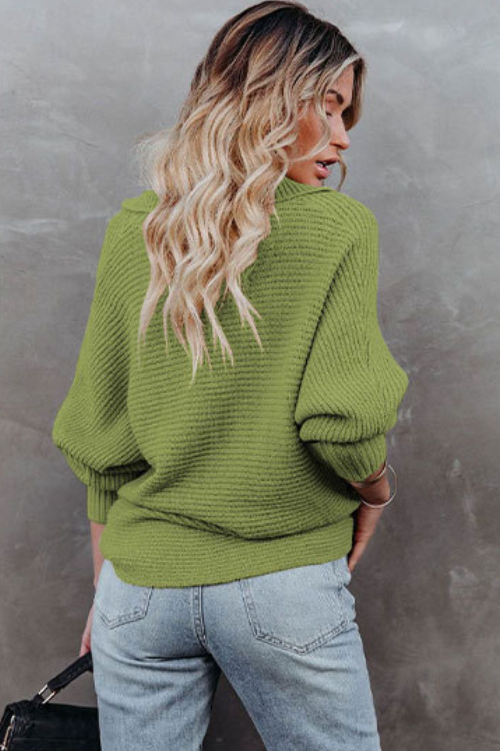 Horizontal Ribbing Johnny Collar Sweater