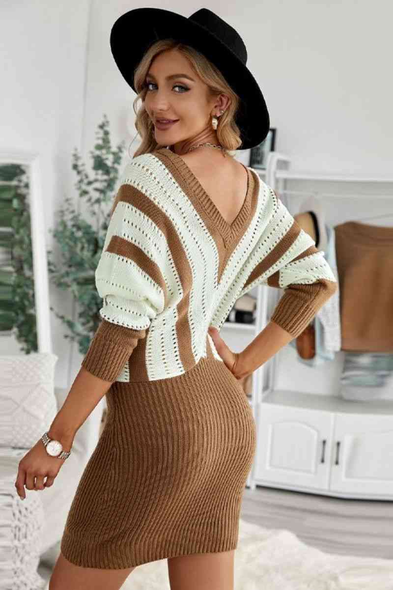 Color Block Striped Wrap Sweater Dress - Absolute Fashion 2020