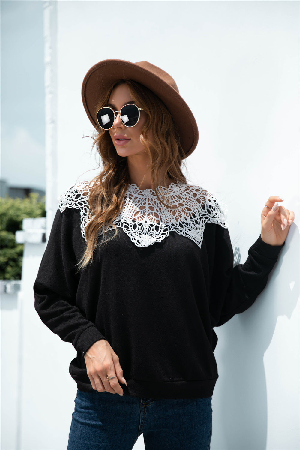 Crochet Lace Collar Panel Flannel Top - Absolute Fashion 2020