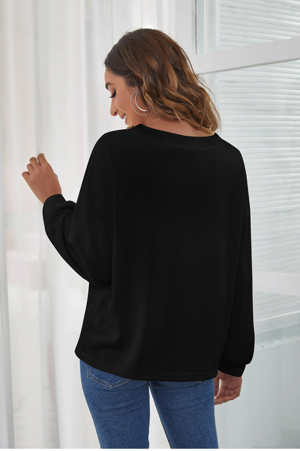 Button Trim V-Neck Knitted Pullover