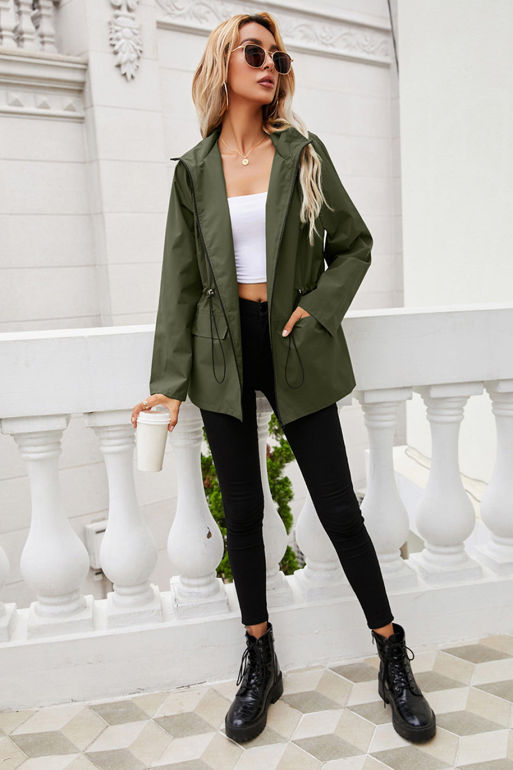 Drawstring Elastic Waist Hoodie Jacket - Absolute Fashion 2020