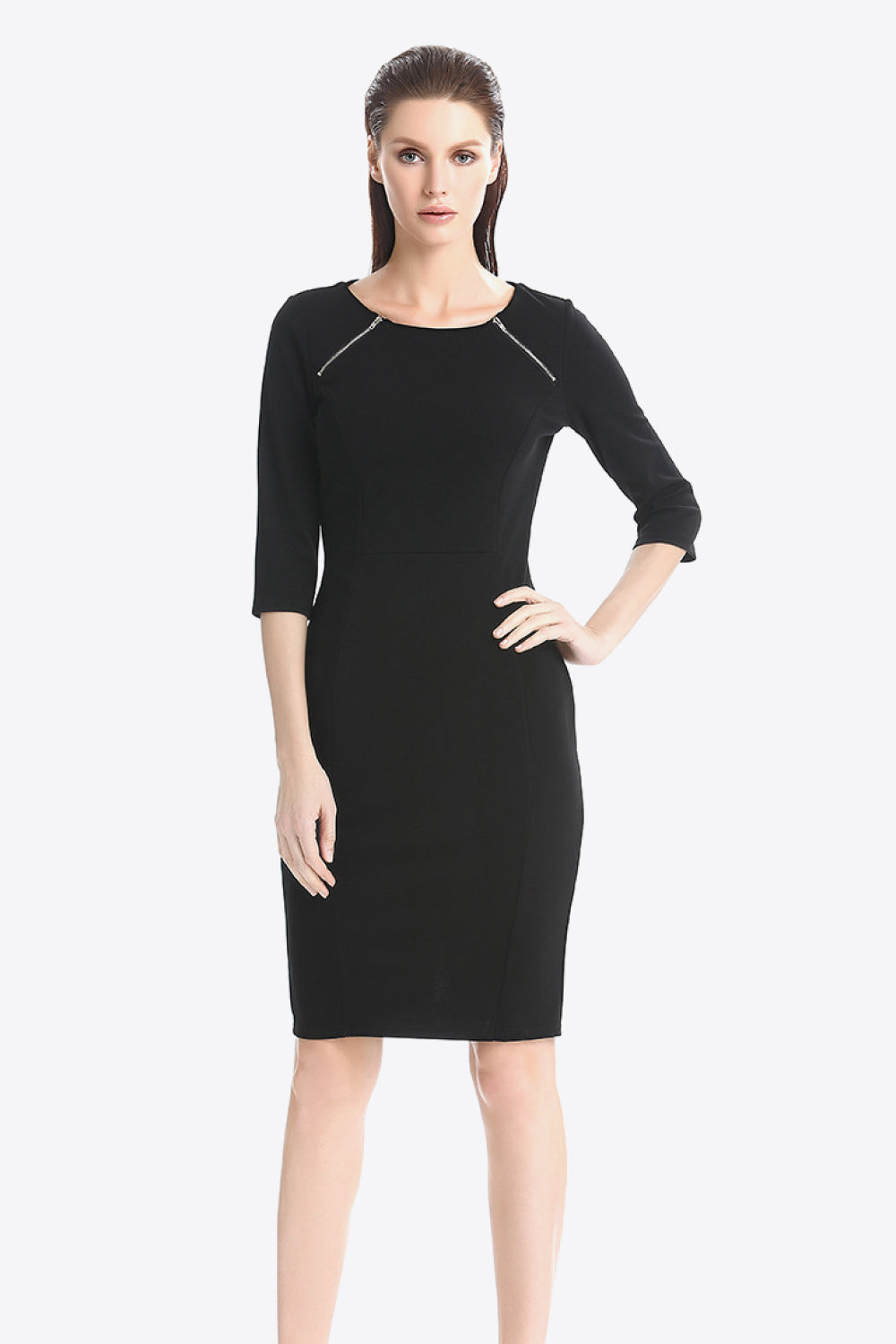 Zipper Detail Round Neck Dress