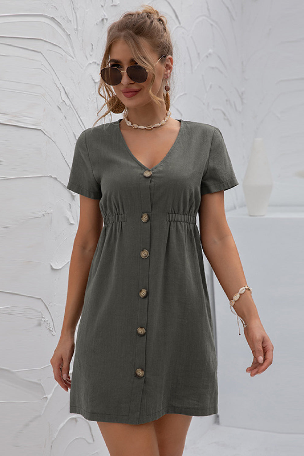 Button Down Short Sleeve Dress - Absolute Fashion 2020