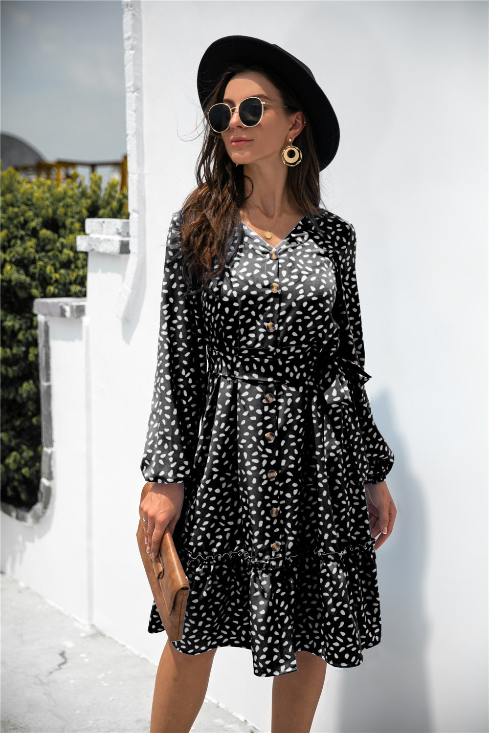 Speckle Frill Trim Button Front Dress - Absolute Fashion 2020