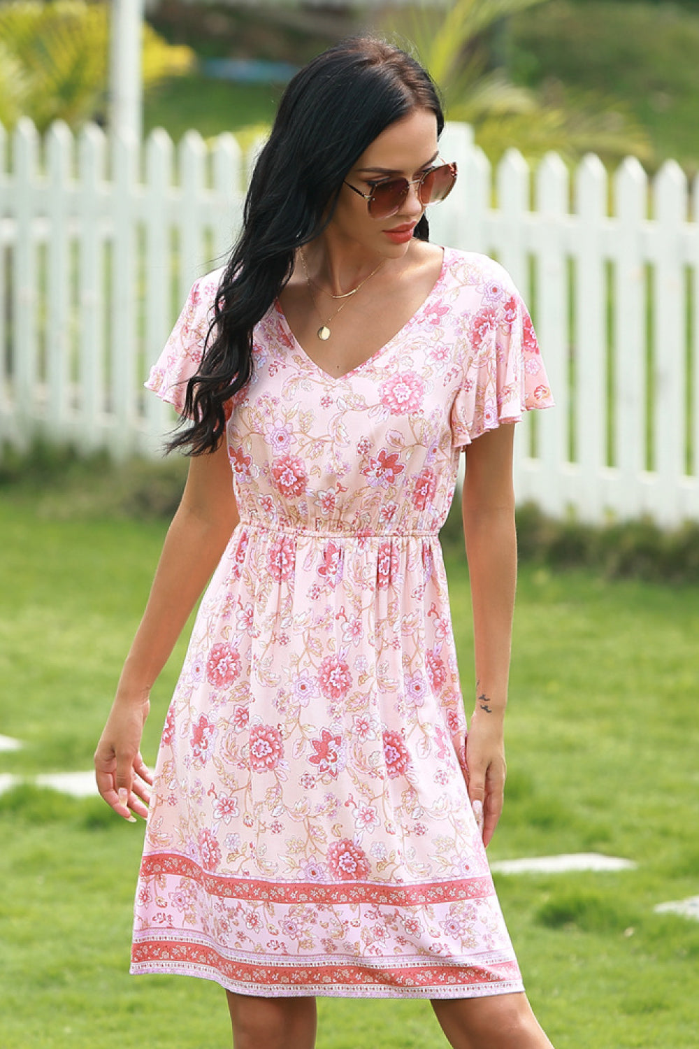 Floral Print V-neckline Dress