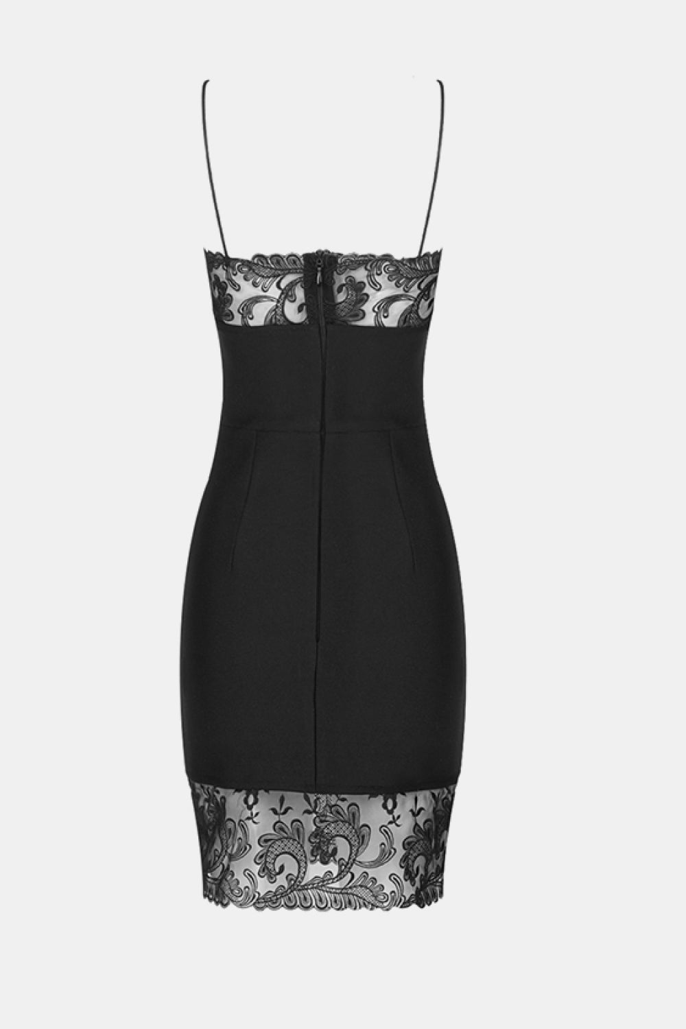 Spliced Lace Spaghetti Strap Knit Mini Dress