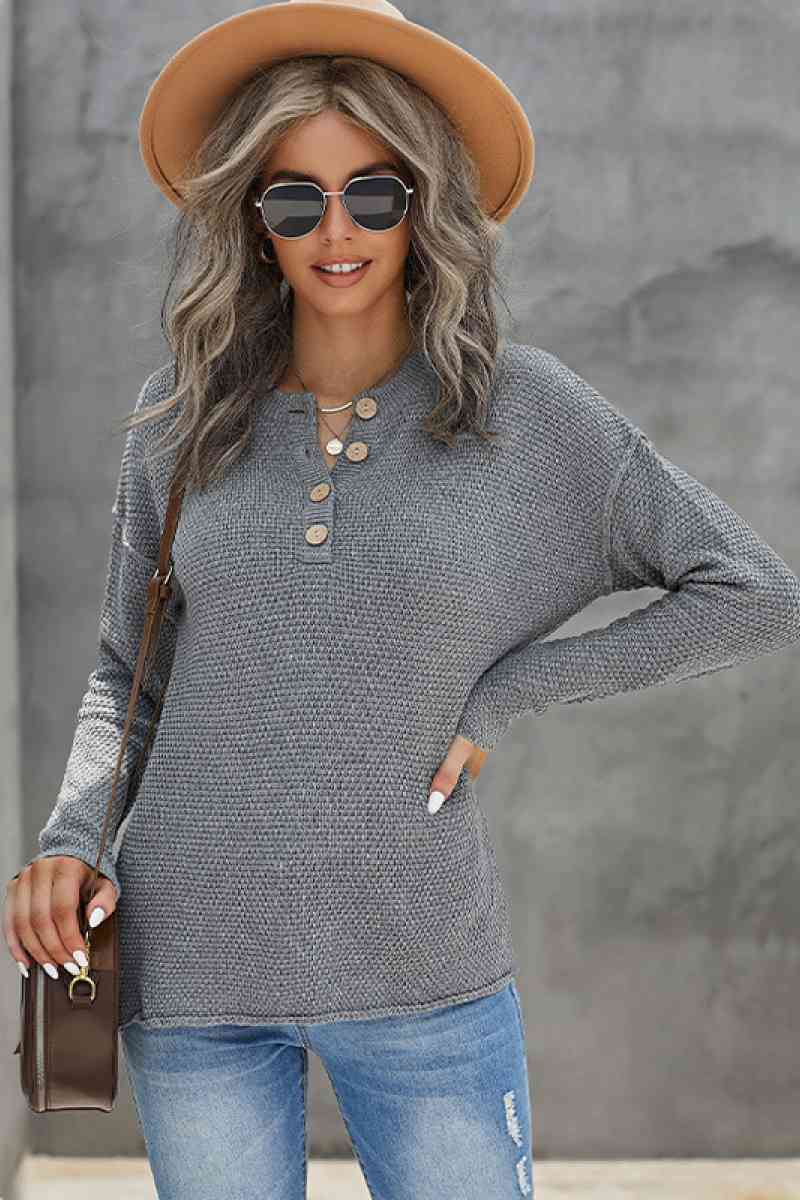 Solid Button up Sweater Top - Absolute Fashion 2020