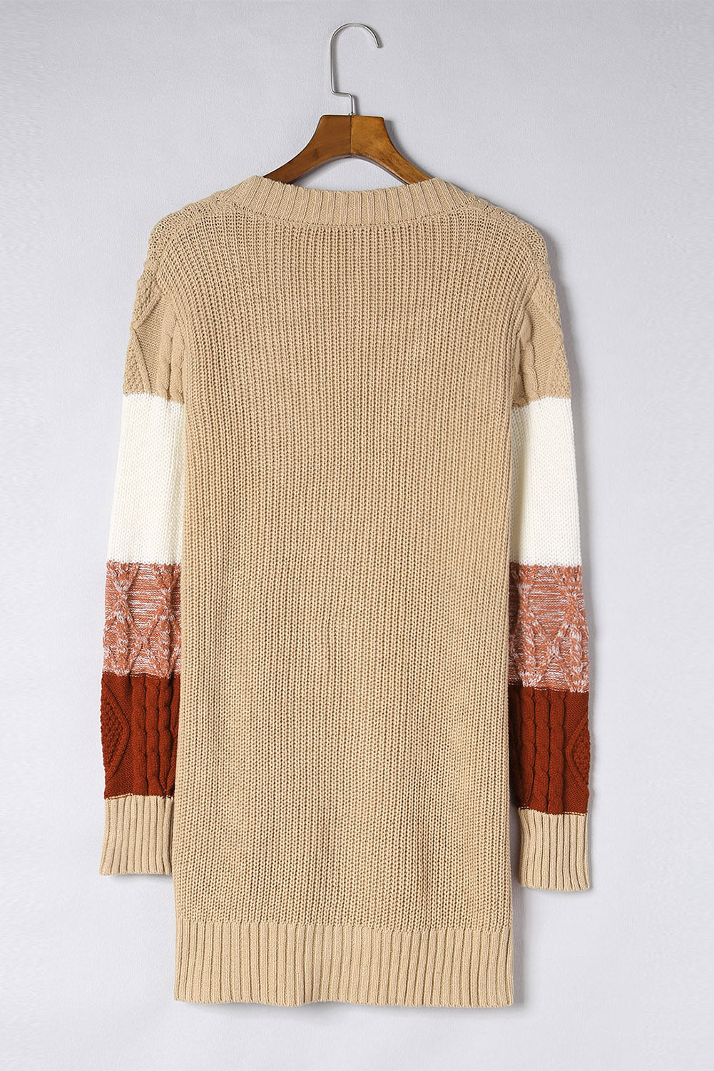 Color Block Mixed Knit Open Front Cardigan