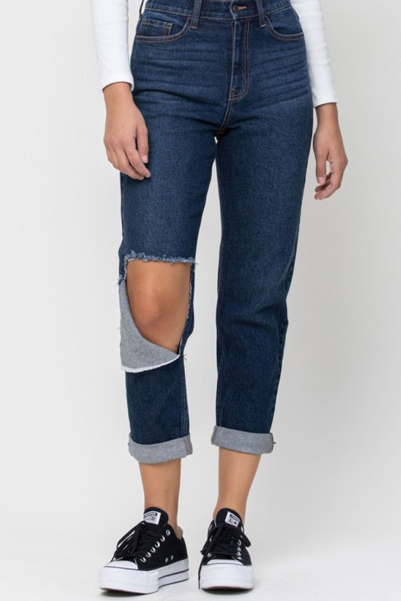Dark Knee Cut Mom Jeans - Absolute Fashion 2020