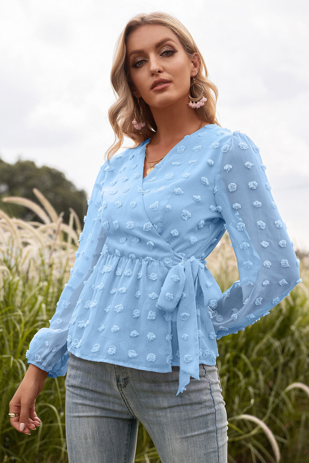 Swiss Dot Wrap Knot Blouse - Absolute Fashion 2020