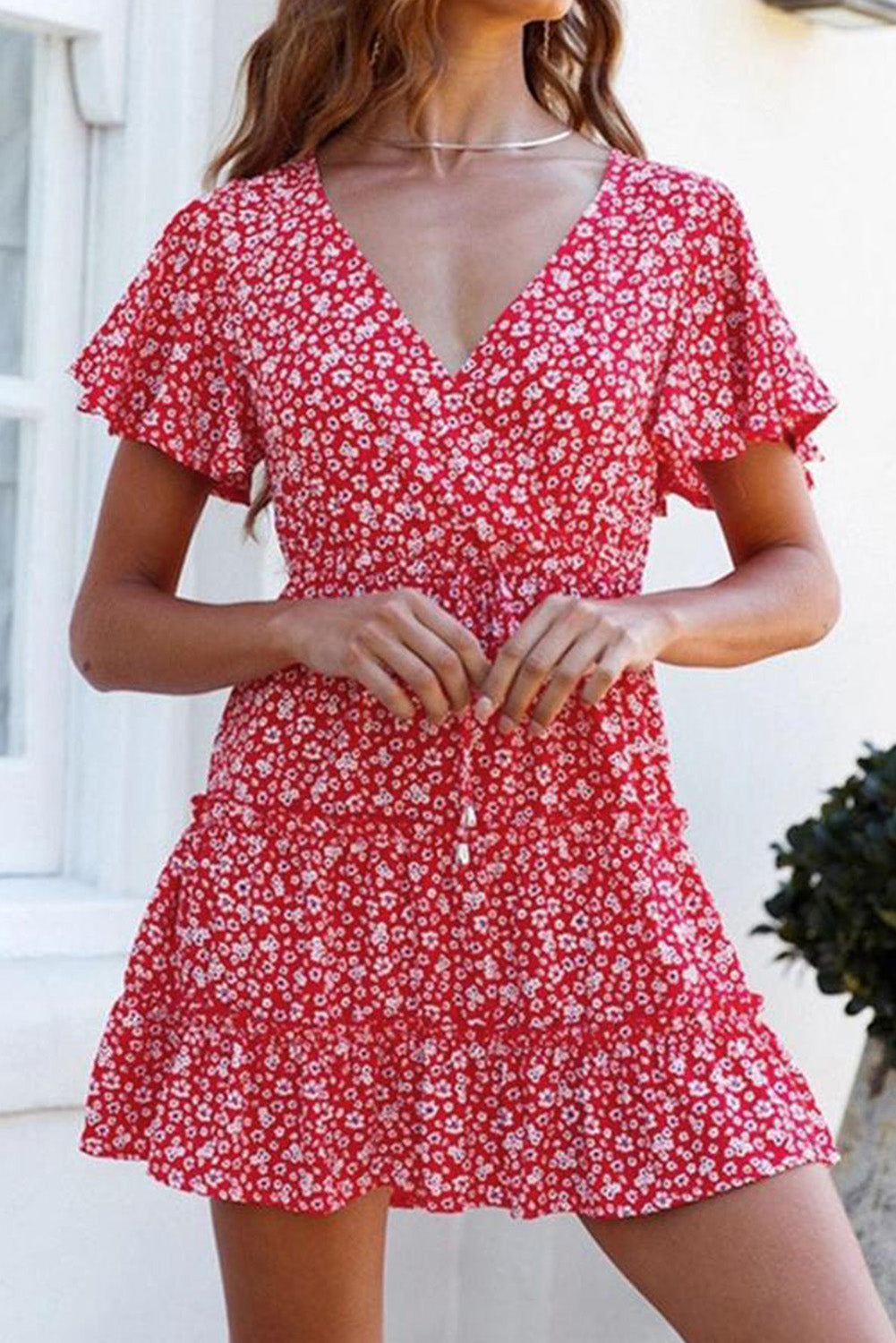 Floral V-Neck Layered Ruffled Dress - Absolute Fashion 2020