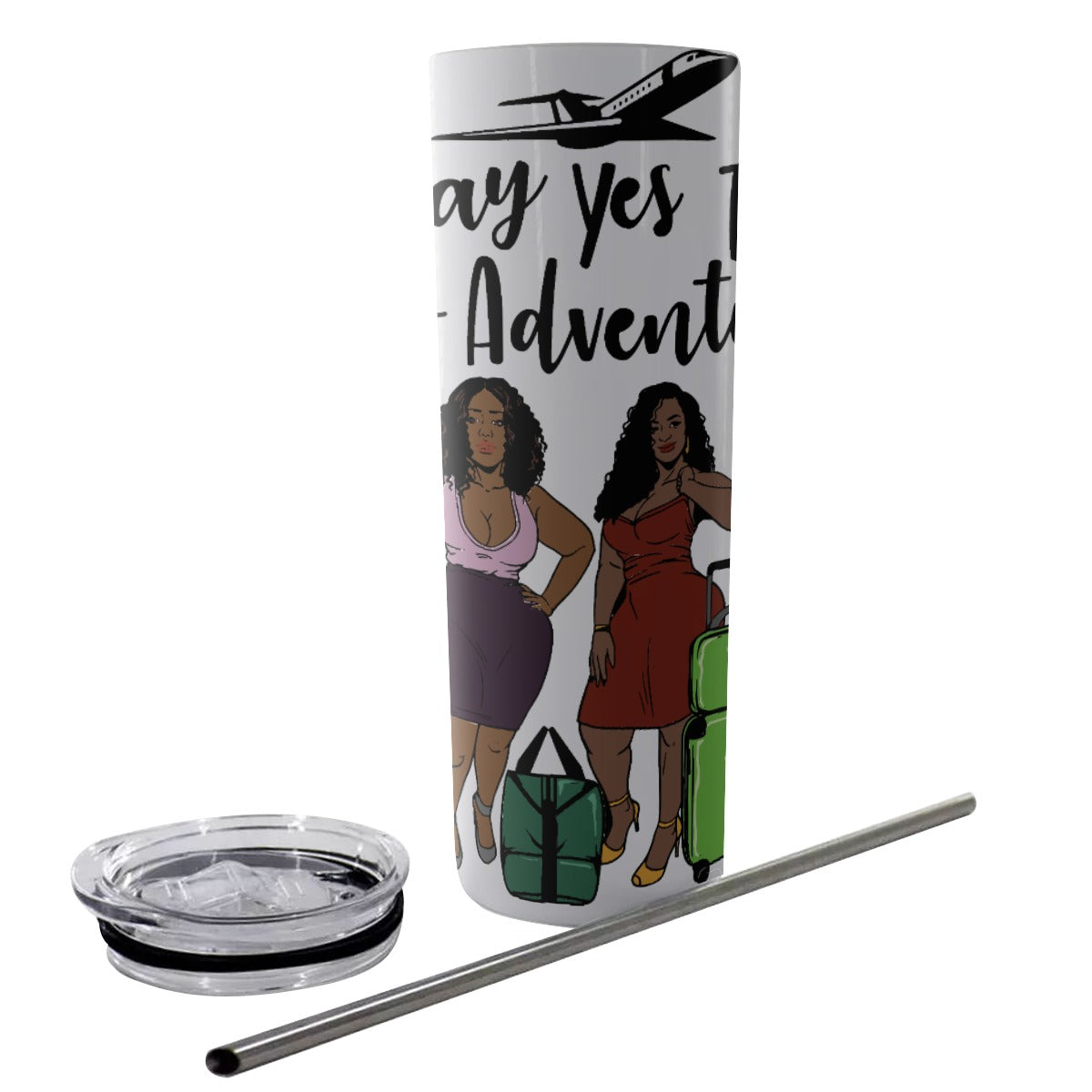 Say Yes To New Adventure Glitter Tumbler With Stainless Steel Straw 20oz