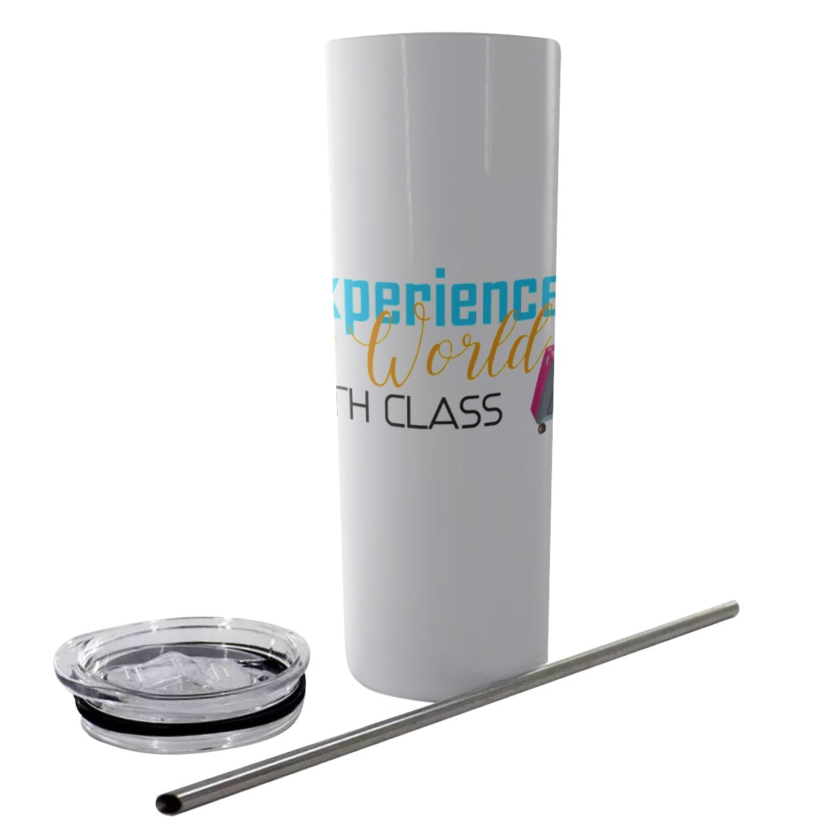 Experience The World With Class LLC Glitter Tumbler With Stainless Steel Straw 20oz