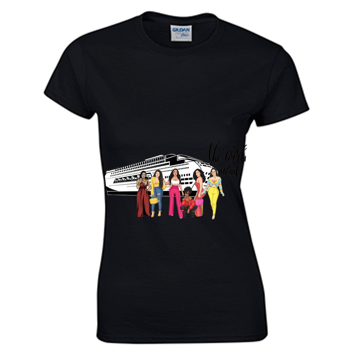 The World Awaits Women's O-neck T-shirt | Gildan 180GSM Cotton (DTG)