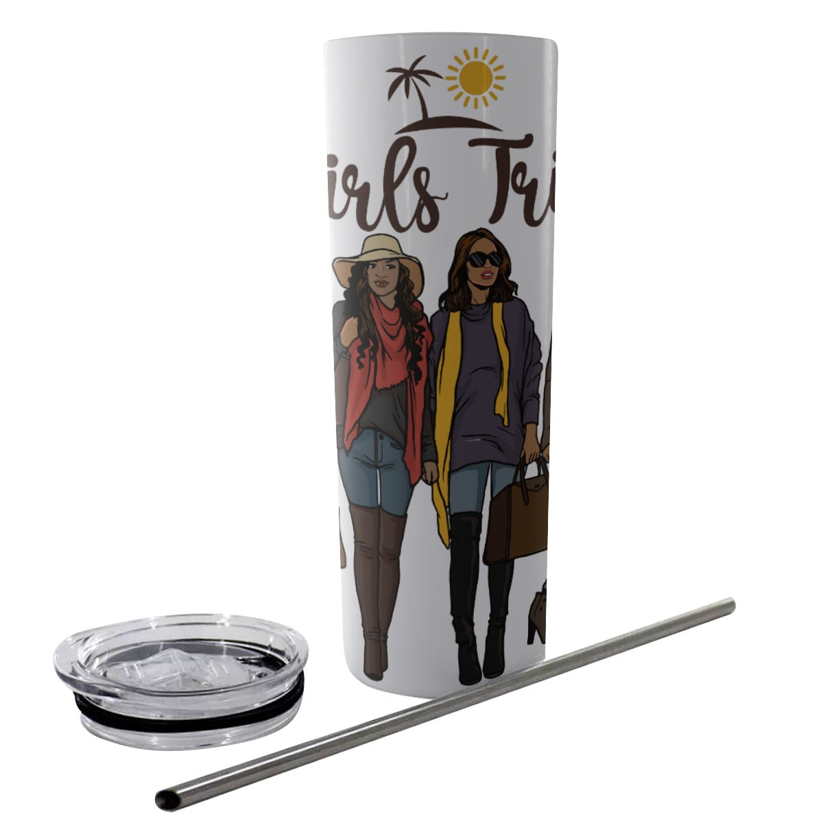 Girls Trip Glitter Tumbler With Stainless Steel Straw 20oz