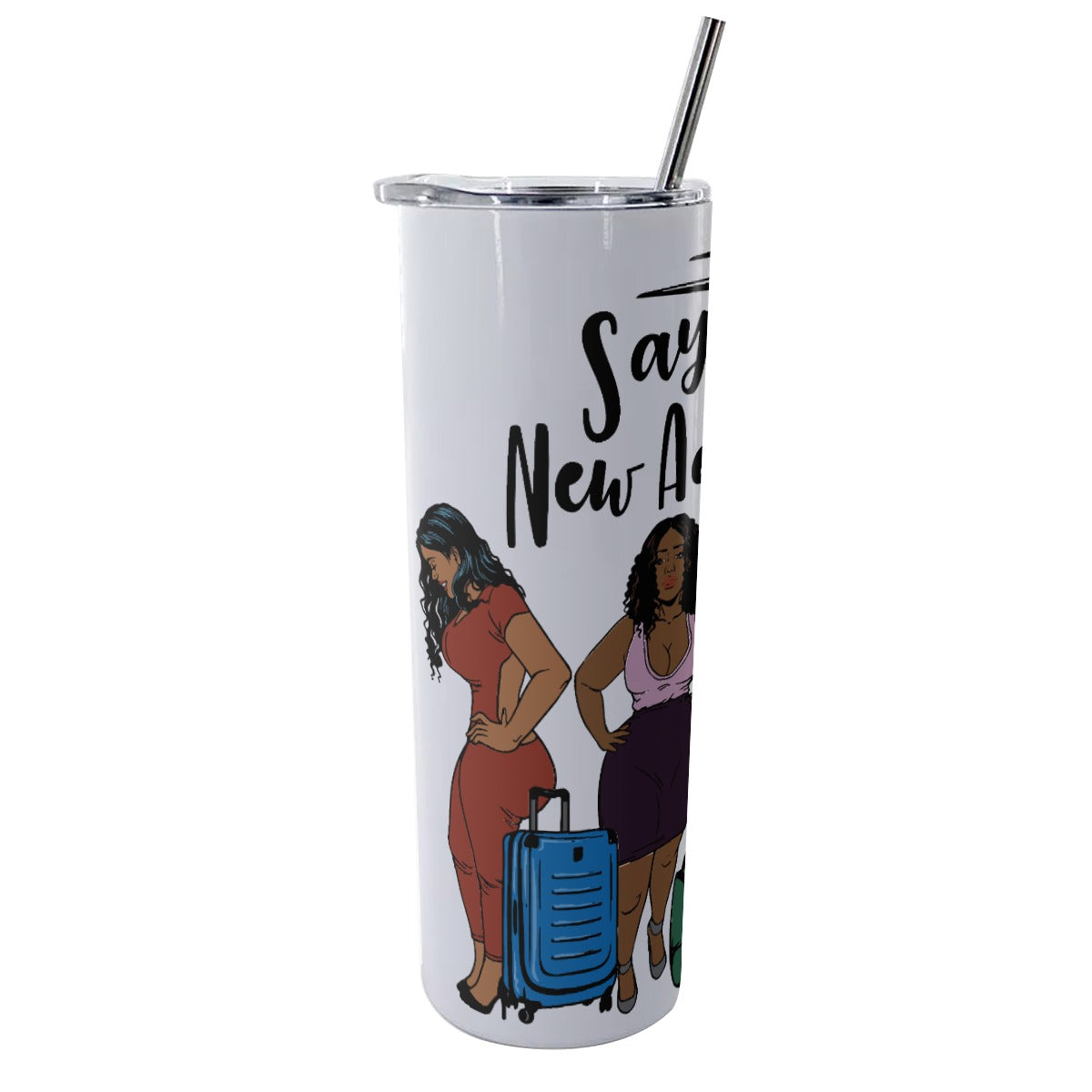 Say Yes To New Adventure Glitter Tumbler With Stainless Steel Straw 20oz