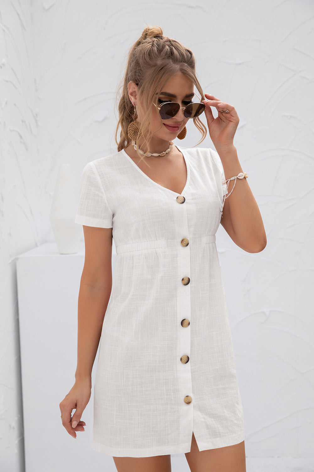 Button Down Short Sleeve Dress - Absolute Fashion 2020