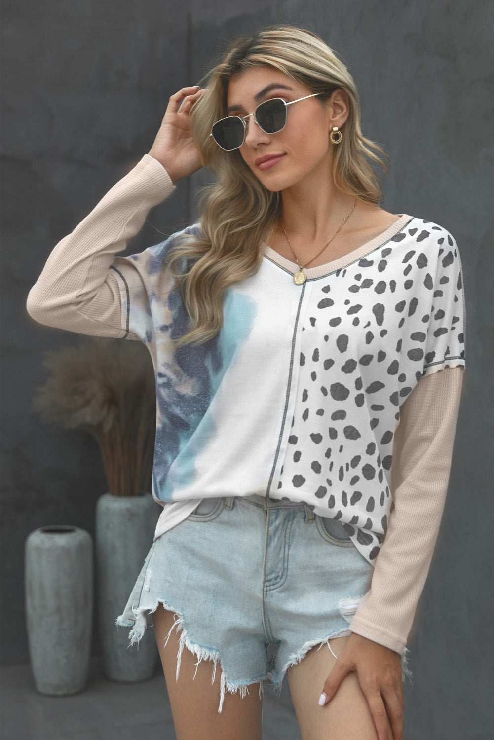 Tie Dye&Leopard Waffle Knit Top - Absolute Fashion 2020