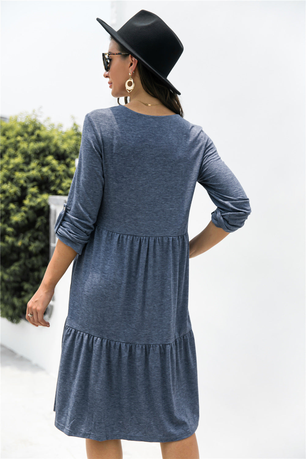 Button Down Rolled Sleeve Ruffle Dress - Absolute Fashion 2020