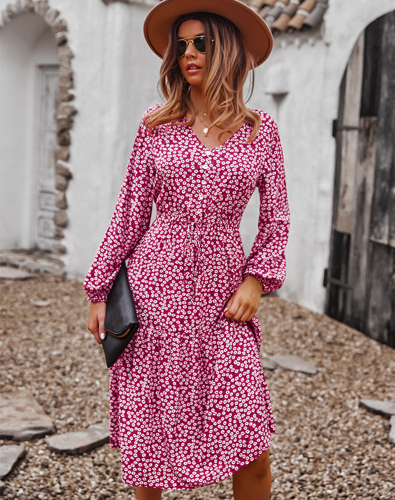 Floral Button Up V-Neck Dress - Absolute Fashion 2020