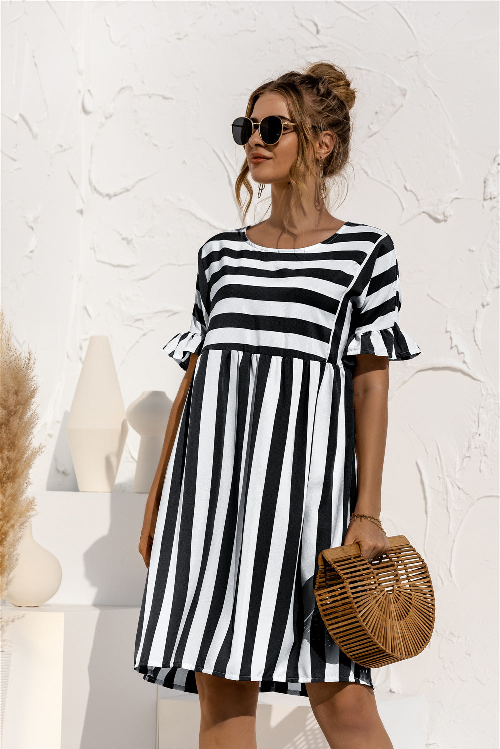 Striped Ruffle Sleeve Dress - Absolute Fashion 2020