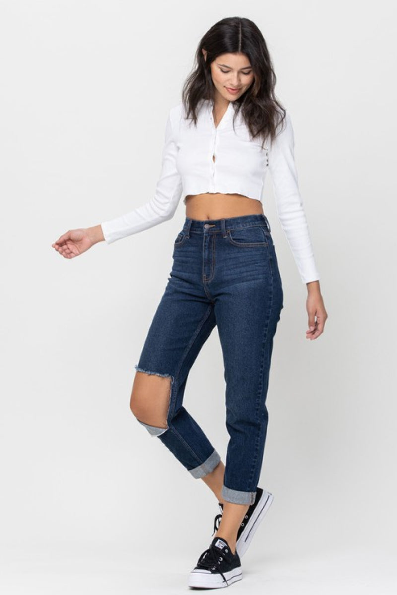 Dark Knee Cut Mom Jeans - Absolute Fashion 2020
