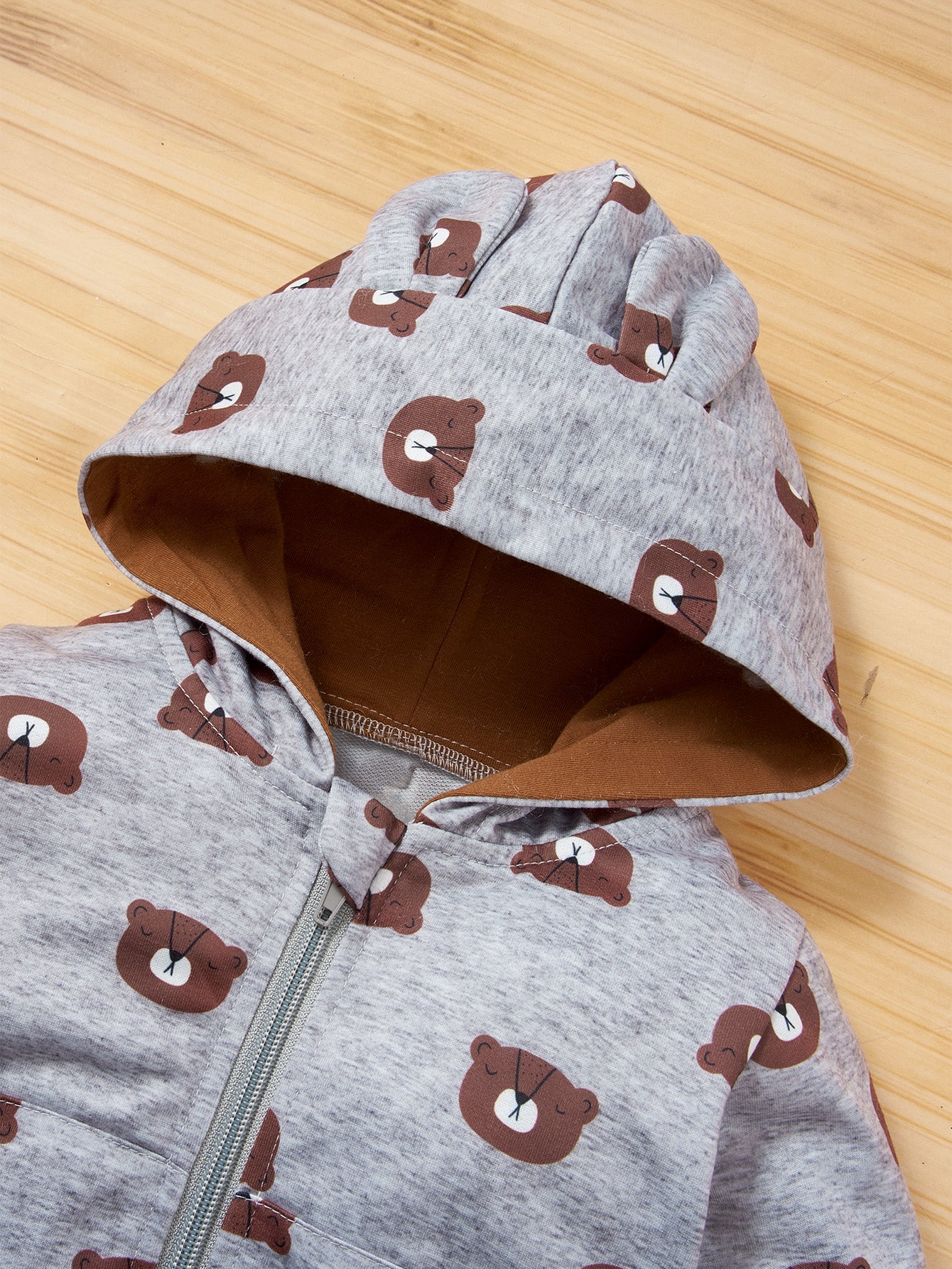 Girls Striped Onesie Solid Pants and Bear Hoodie Set