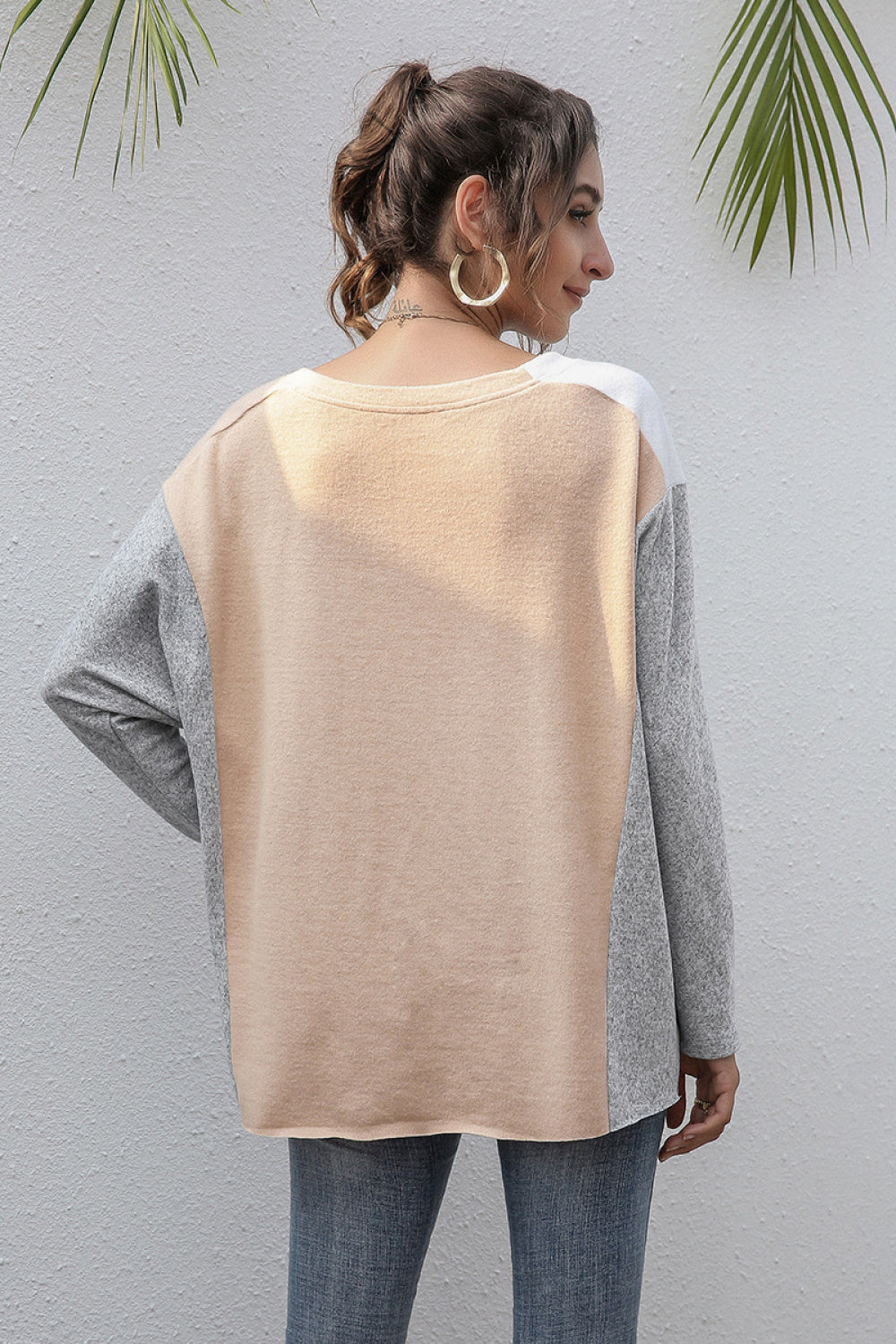 Color Block Patch V-Neck Top - Absolute Fashion 2020