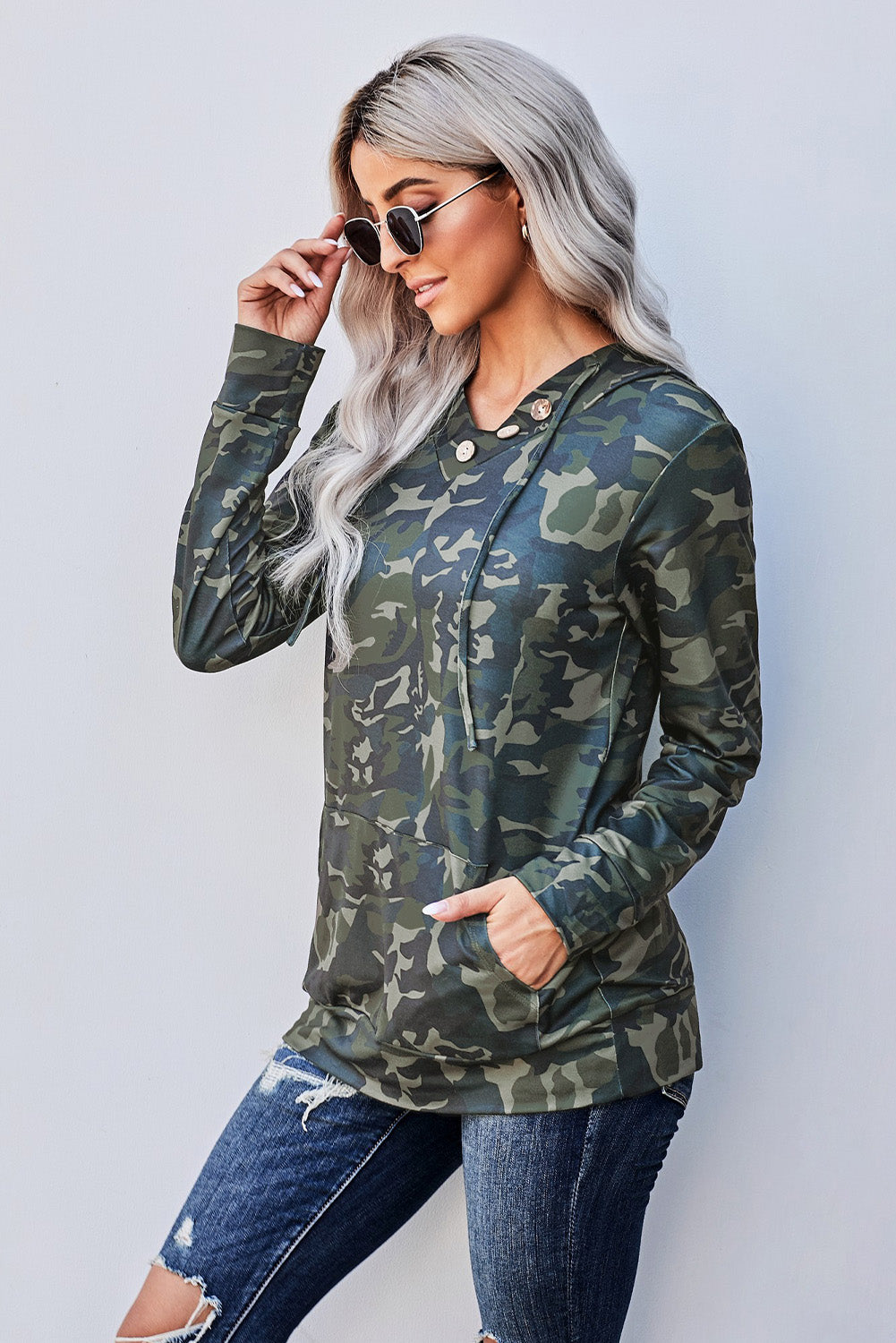 Camouflage Long Sleeve Kangaroo Pocket Hoodie - Absolute Fashion 2020