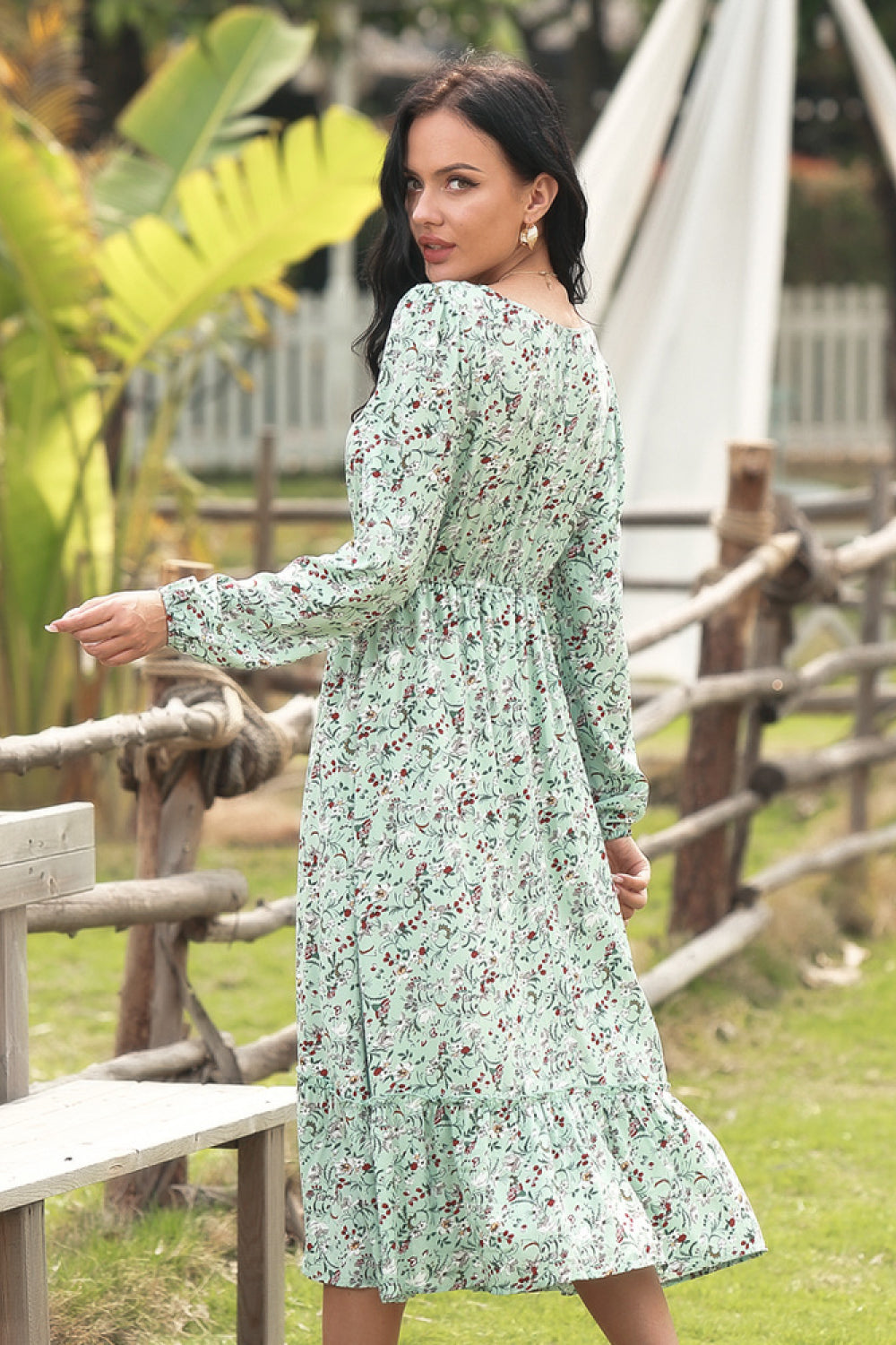 Ditsy Print Long Sleeve Dress