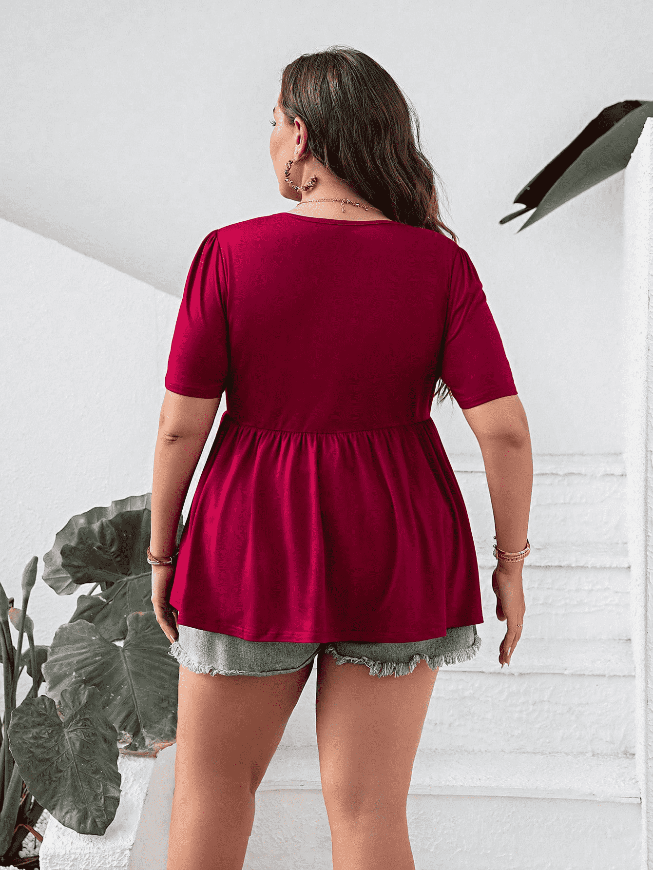 Cutout Round Neck Short Sleeve Blouse