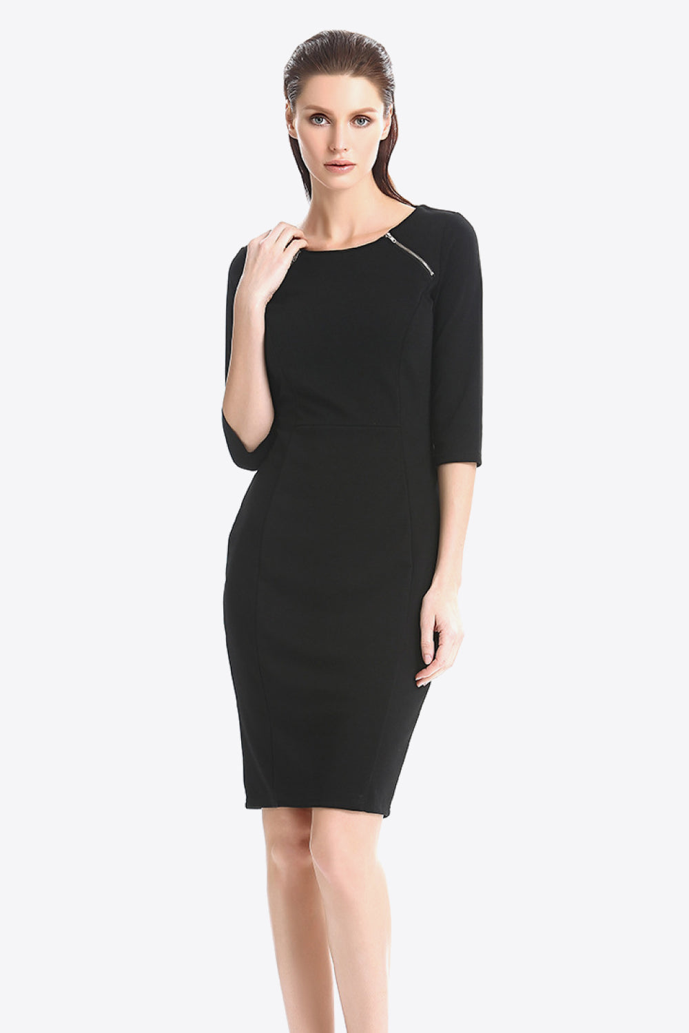 Zipper Detail Round Neck Dress
