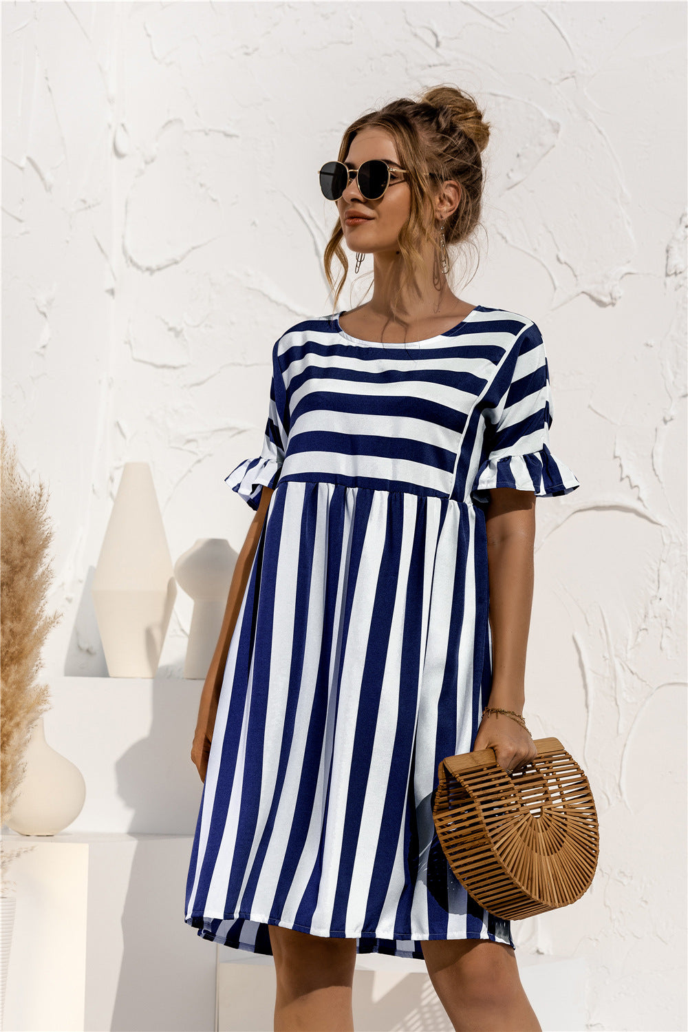 Striped Ruffle Sleeve Dress - Absolute Fashion 2020
