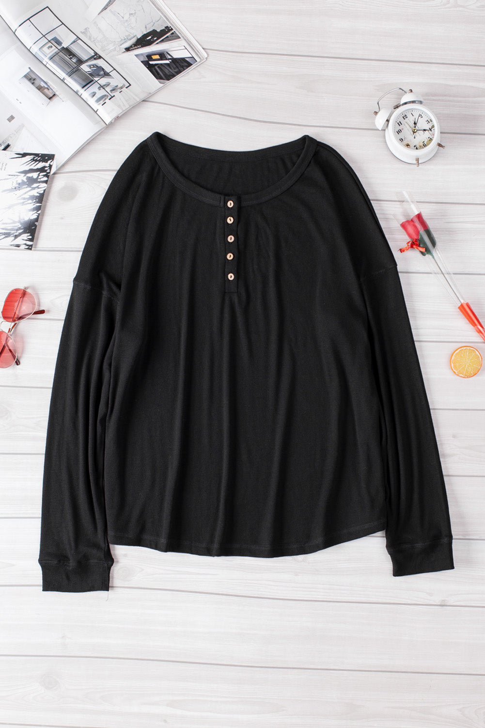 Button Up Drop Shoulder Top - Absolute Fashion 2020
