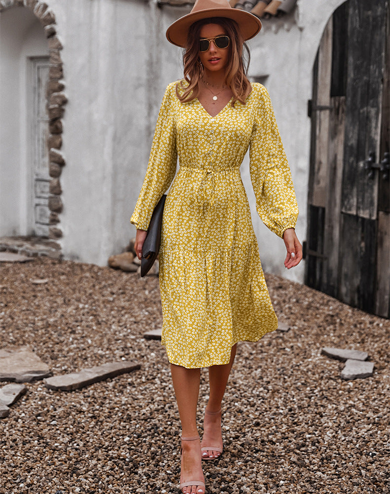 Floral Button Up V-Neck Dress - Absolute Fashion 2020