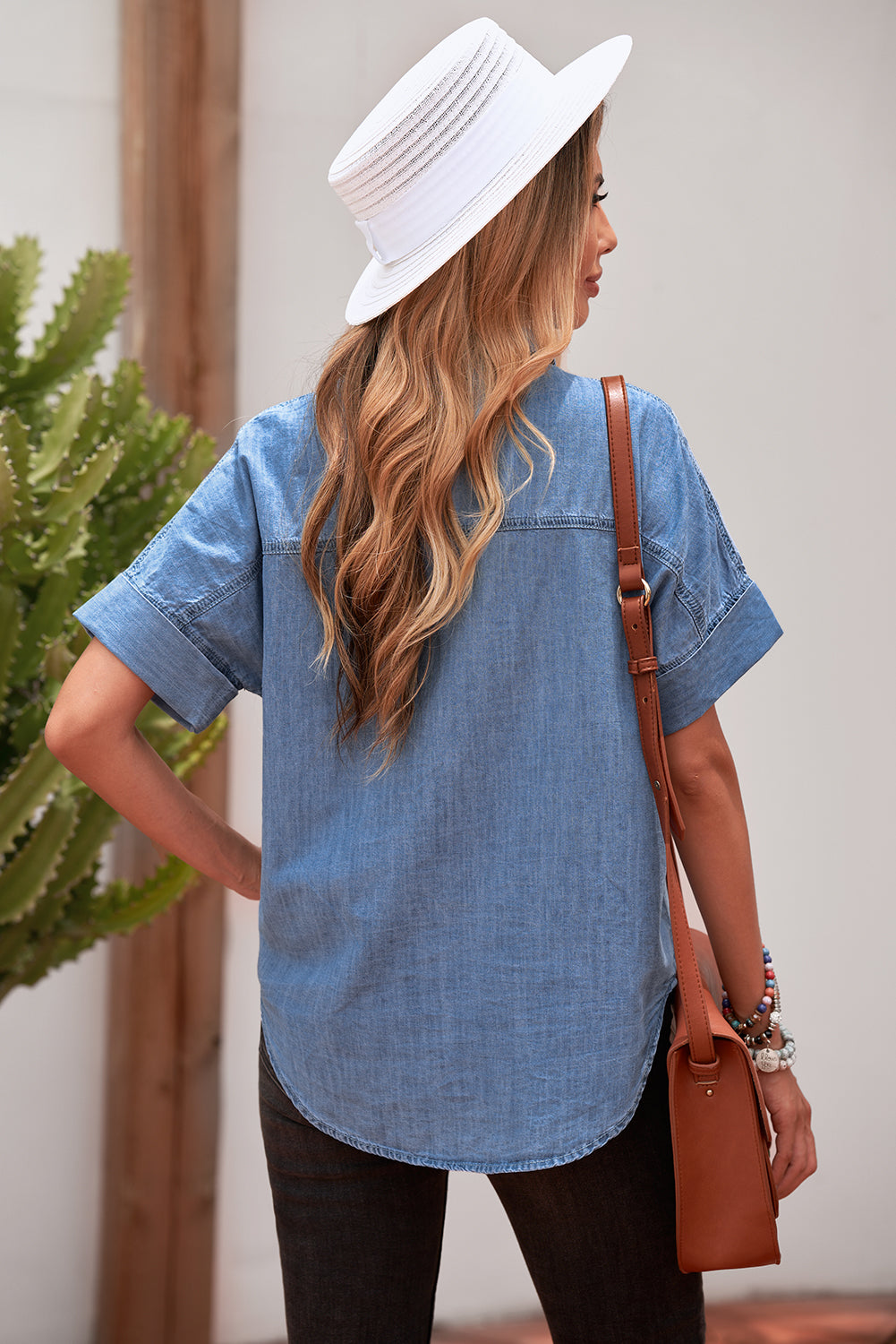 Collar Short Sleeve Denim Shirt - Absolute Fashion 2020