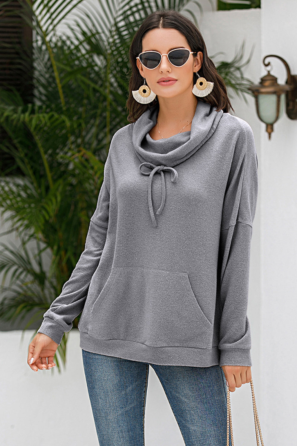 Cowl Neck Drop Shoulder Sweatshirt - Absolute Fashion 2020