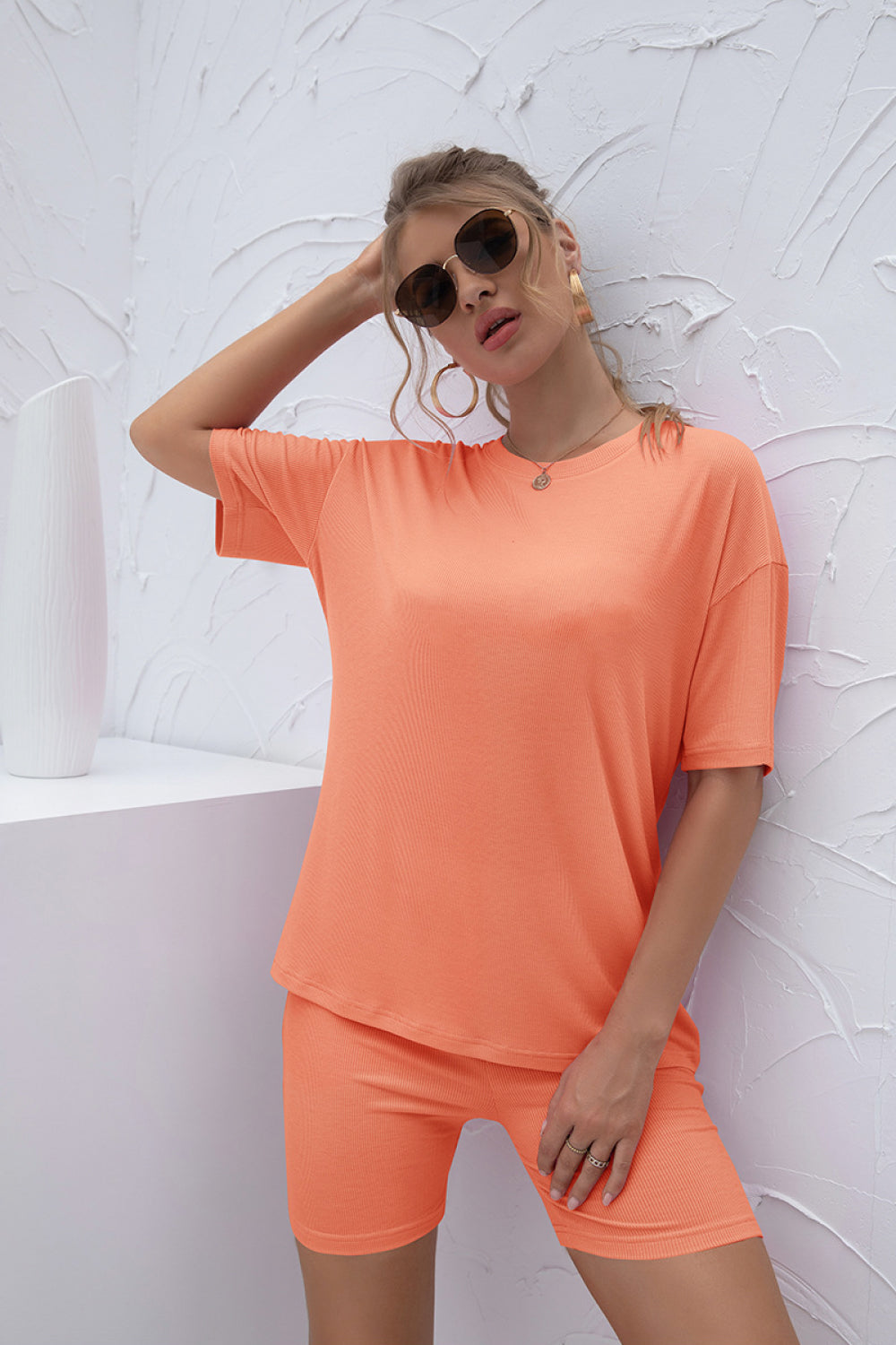 Round Neck Short Sleeve and Pants Set - Absolute Fashion 2020