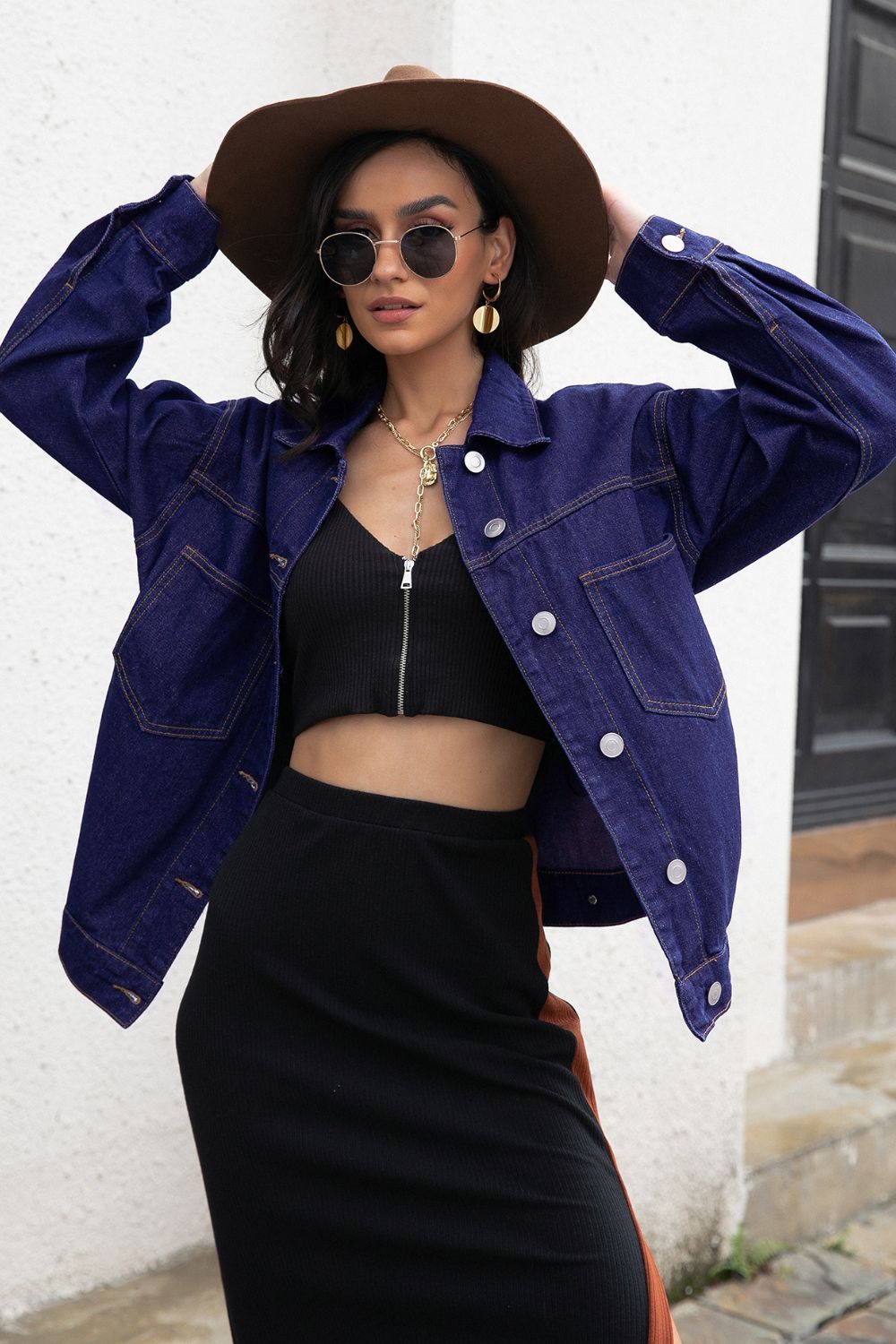 Button Down Dropped Shoulder Denim Jacket