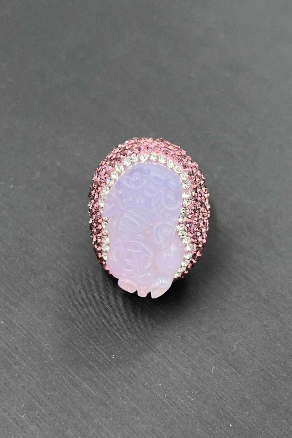Random-Shape Natural Stone Rhinestone Brass Ring
