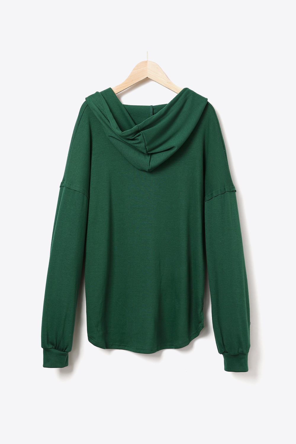 Buttoned Drawstring Drop Shoulder Hoodie