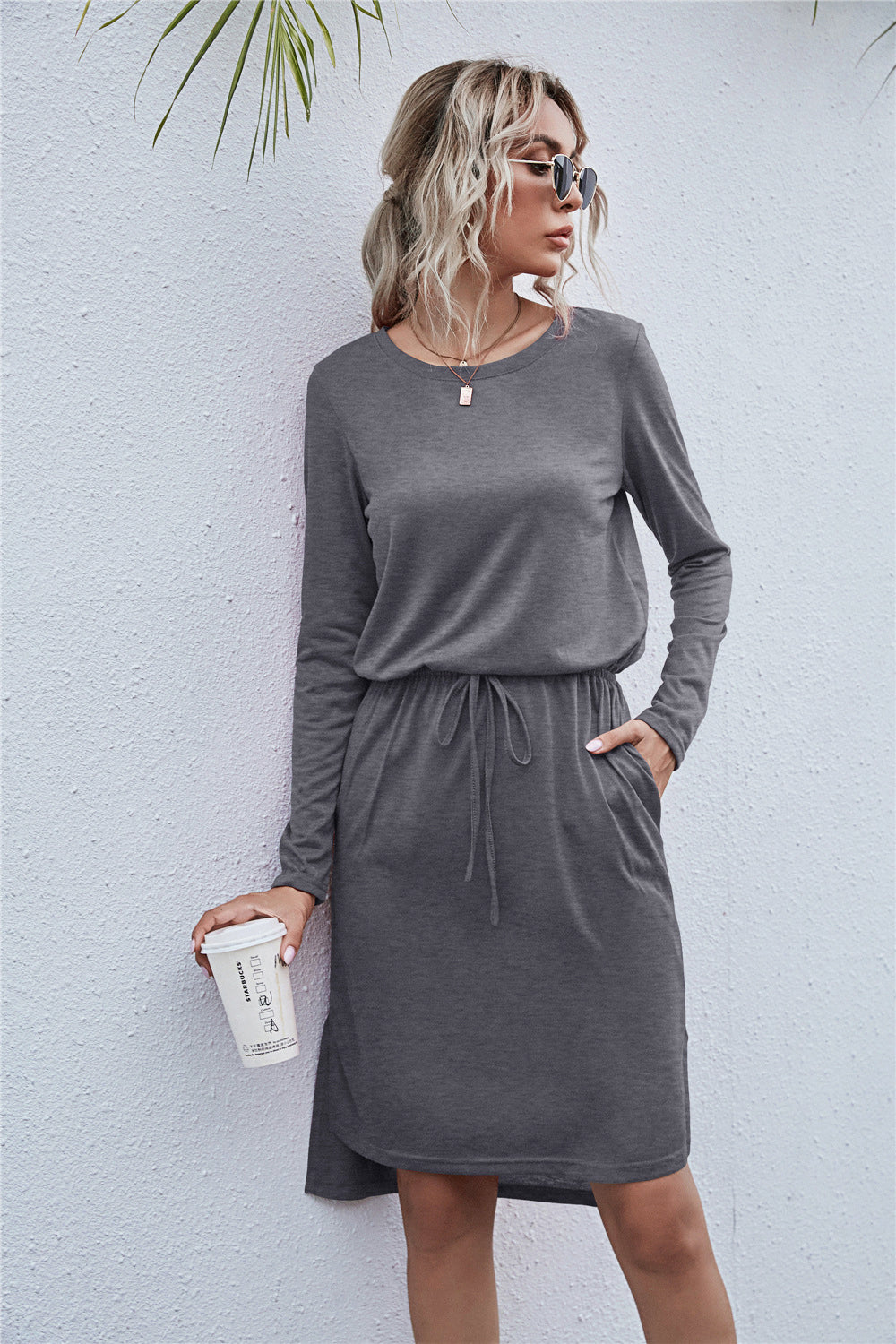 Round Neck Side Slit Dress - Absolute Fashion 2020
